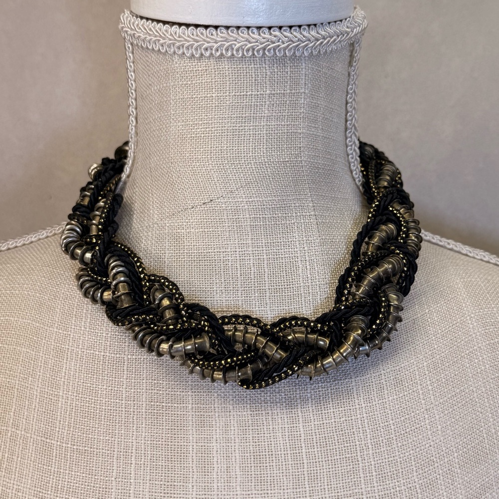 W. Germany VTG Eclectic steam punk braided metal rope statement necklace.